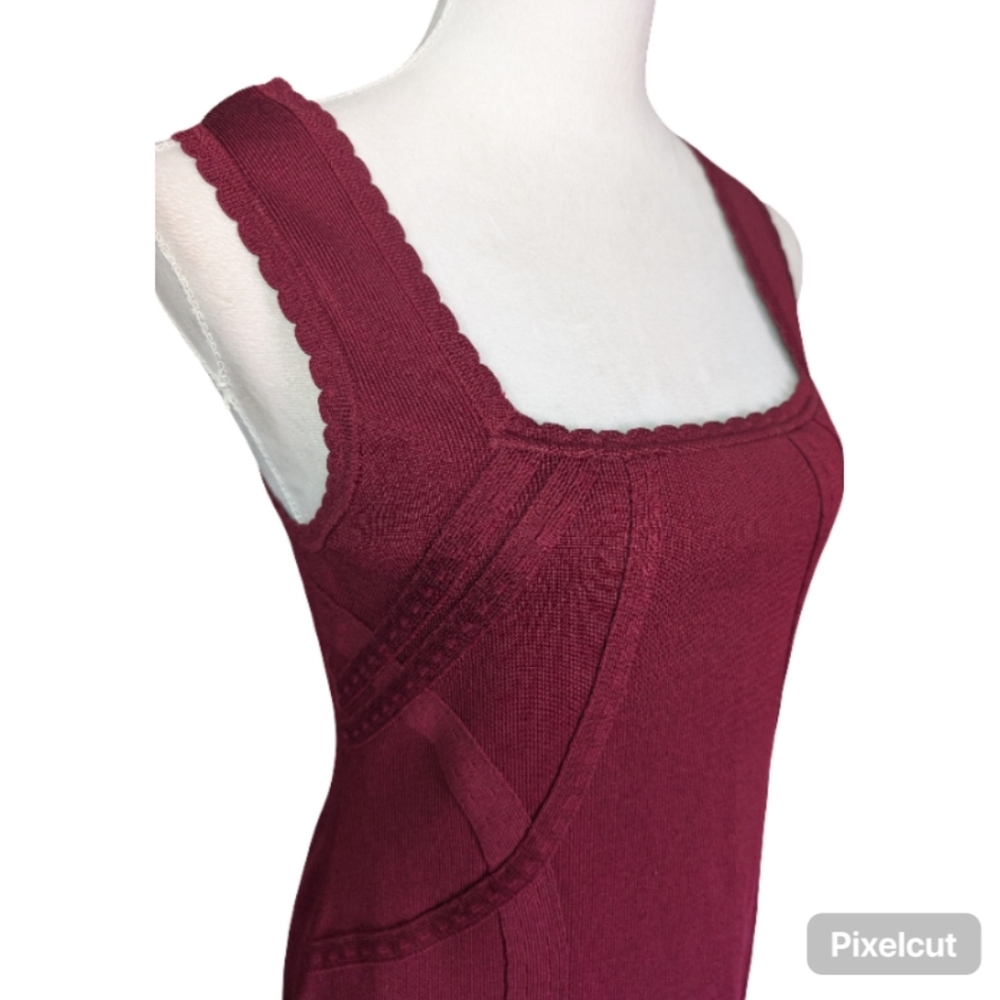 Anthropologie Ribbed Knit Midi Dress Burgundy Wine Sleeveless Bodycon Size L - Picture 9 of 16